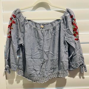 Hollister floral embroidered off the shoulder top
